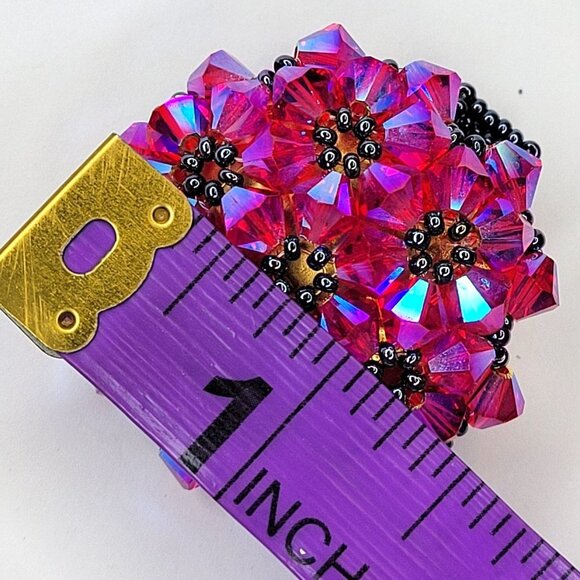 Fuchsia Sparkling Crystal Ring Bicone Beads Cluster Ring Glitter Stretch Ring - Picture 6 of 9